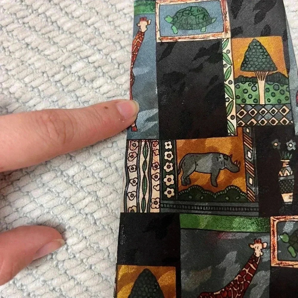 Everyday Mens VTG Animal Novelty Tie‎ 80s 90s Safari Giraffe Rhino